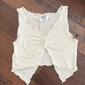 Princess Polly Cream Asymmetrical Tie Front Tank Top